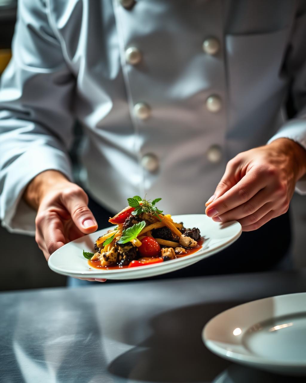 Chef plating gourmet dish